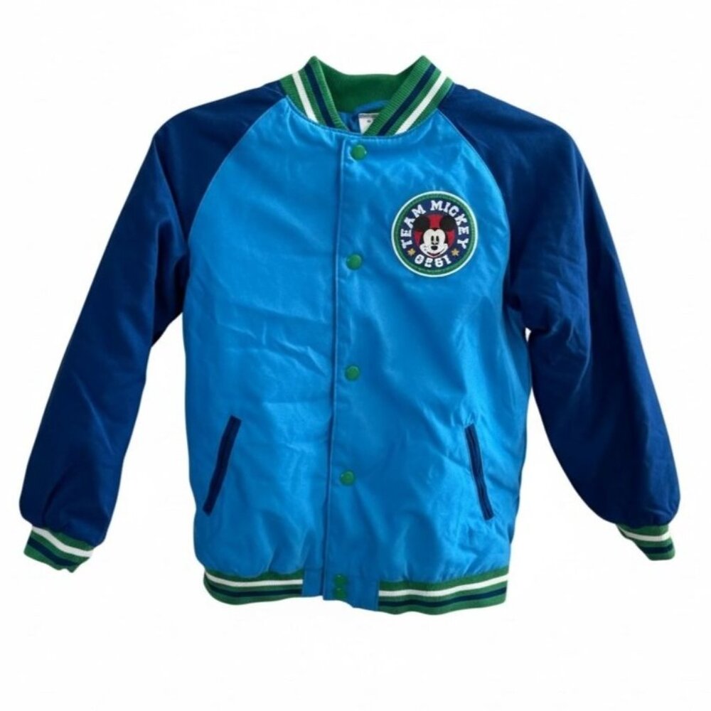 Disney Varsity Jacket Team Mickey Mouse 1928 Blue Snap Kids Size 7 8